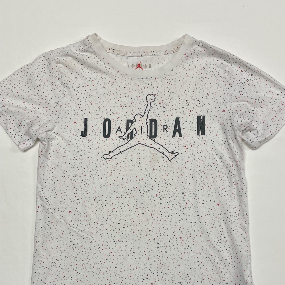 Jordan White T-Shirt with Black and Red Speckles